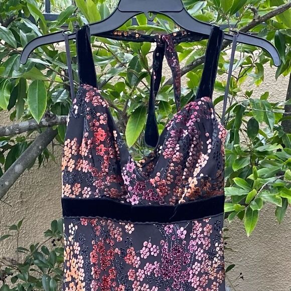 Notice Floral Velvet Silk Blend Halter Style Long Dress. Size Medium. EUC! - Picture 6 of 7